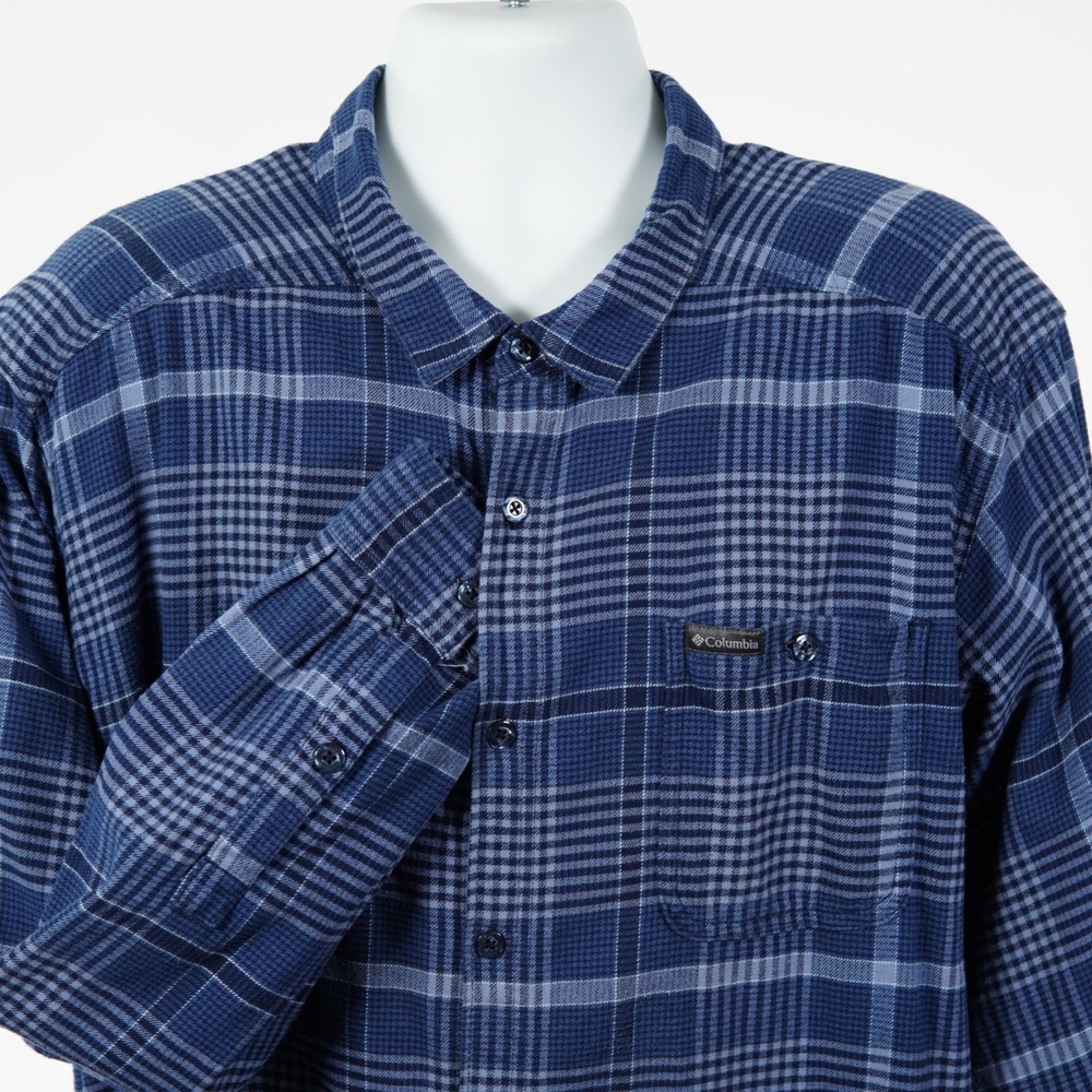 Columbia Mens 3XL Flannel Blue Plaid Button Down Shirt Big & Tall Long Sleeve